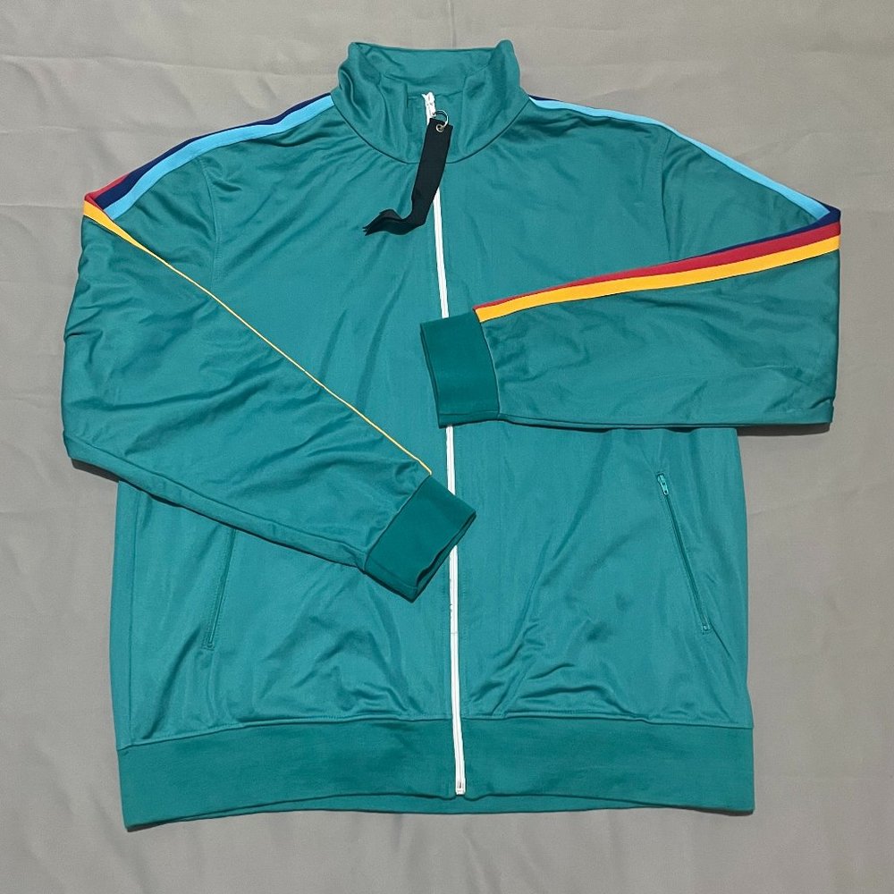 mnml Men's Teal Track Jacket Blue Size Extra Large Multicolor Stripe